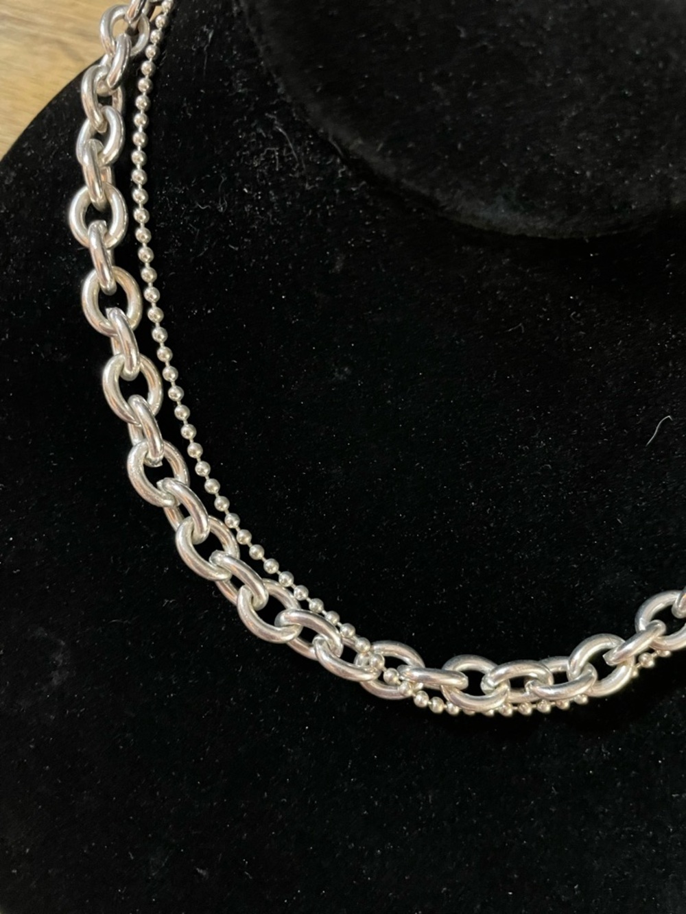 Heart tag toggle necklace silver tone 16 inch oval cable links ball bead chains - Picture 5 of 9